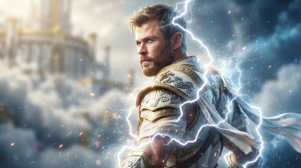 Celestial Thunder God Portrait: Epic Norse Warrior Prompt