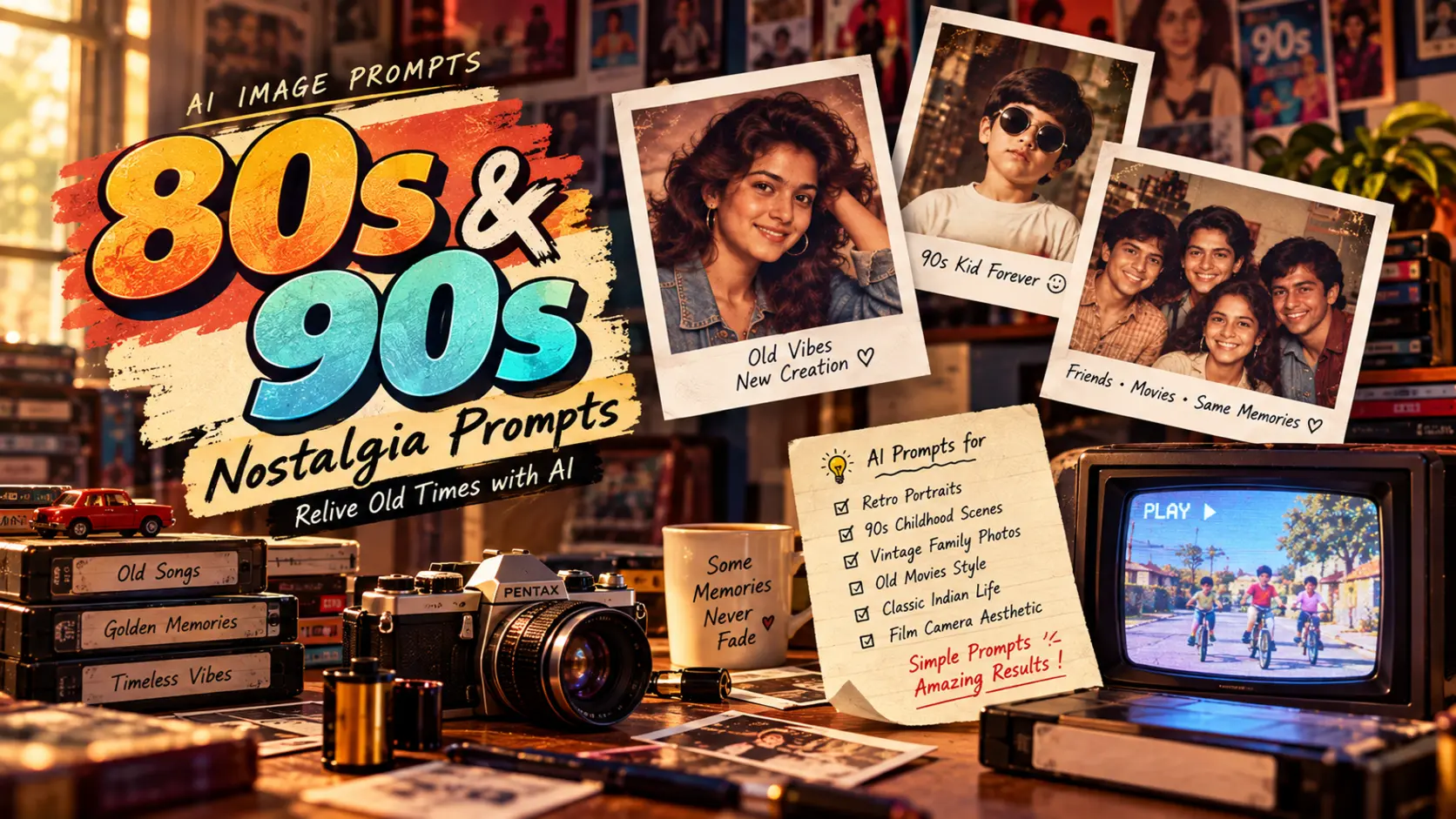 50+ Retro AI Photo Prompts for 2026: Realistic 80s & 90s Photos With Your Own Face