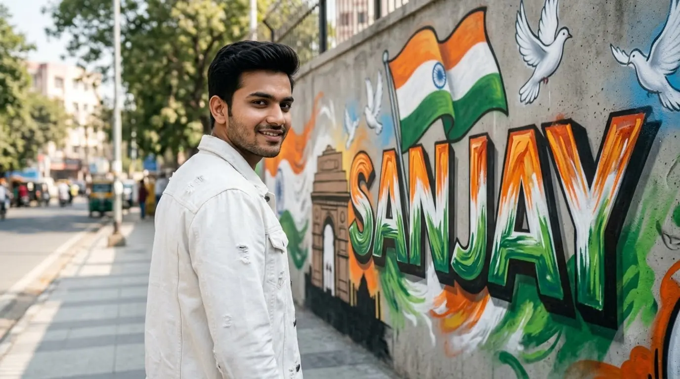 Personalized Independence Day Street Art Portrait with Indian Flag Graffiti