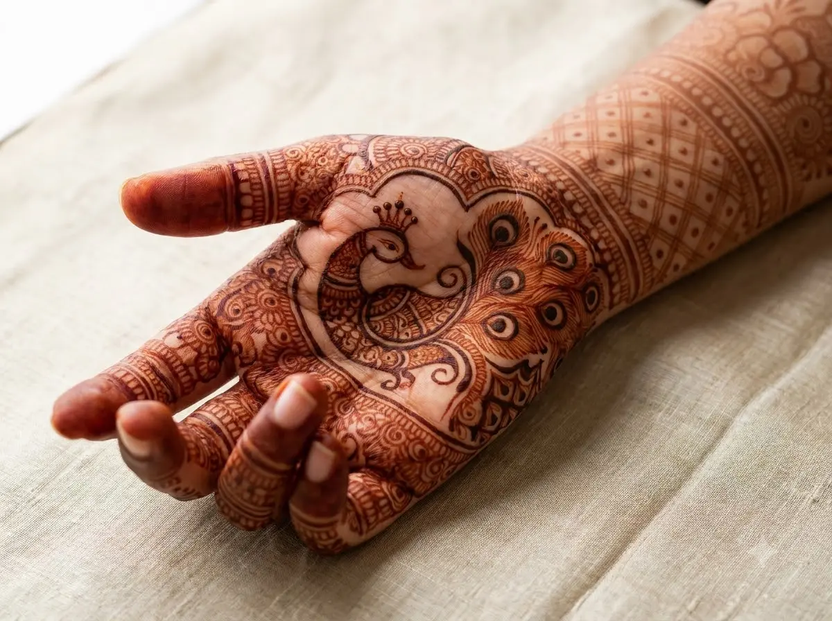 Traditional Arabic Peacock Full Hand Mehndi Design