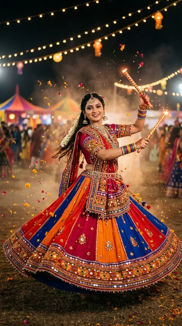 Garba Night Twirl 🔥 | Glowing Torch Navratri Portrait Prompt