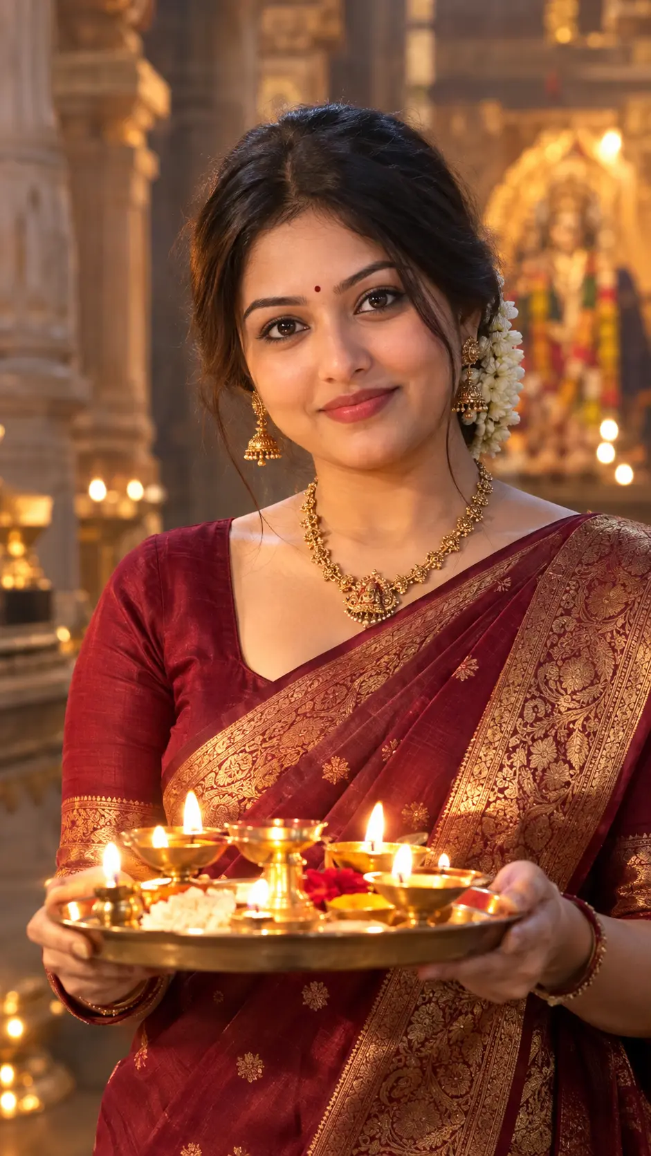 Banarasi Silk Saree Portrait 🔥 | Diya Aarti Festive Look Prompt AI Prompt Image