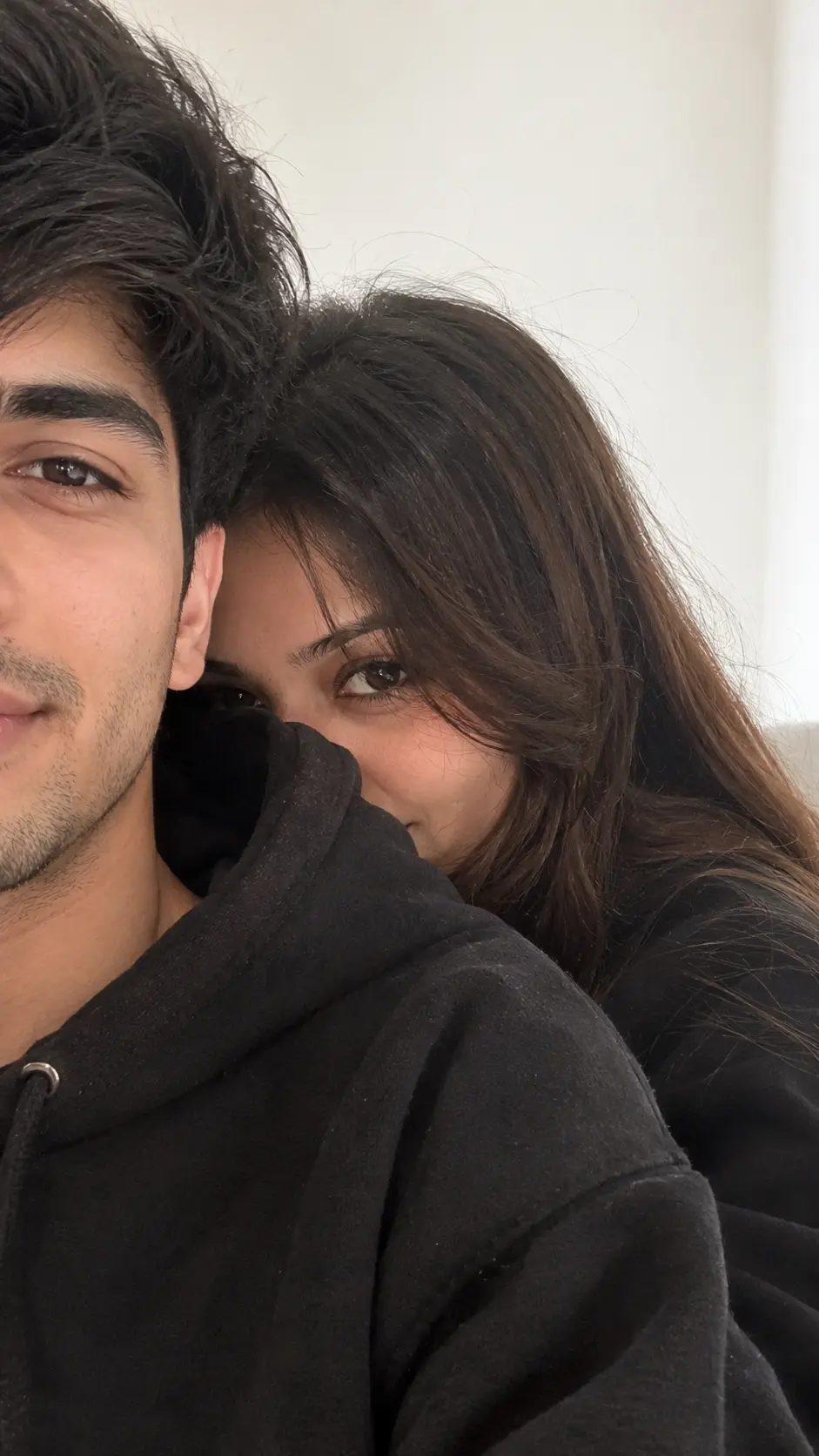 Shy Couple Selfie ✨ | Oversized Black Hoodie Instagram Prompt AI Prompt Image